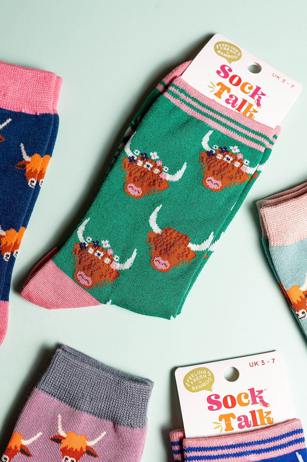 Highland cow green bamboo socks