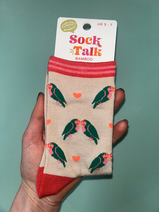 Birds + hearts bamboo socks
