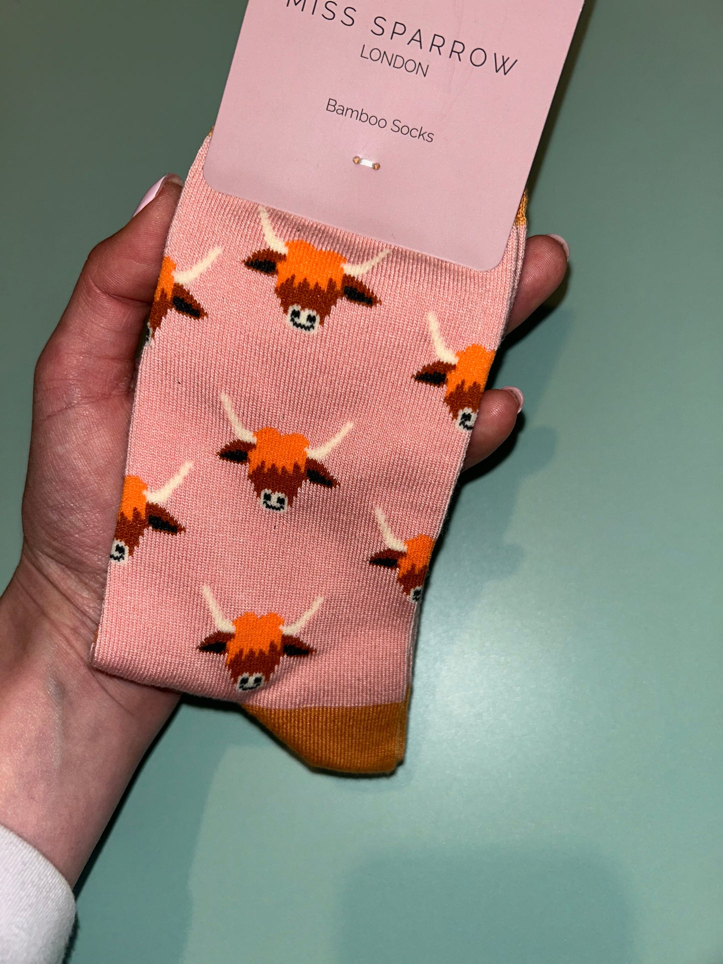 Highland Cow Bamboo Socks Light Pink