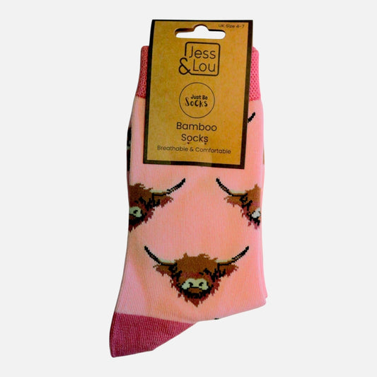 Highland Cow Just Be Socks Bamboo Socks Pink 4 Pair Bundle