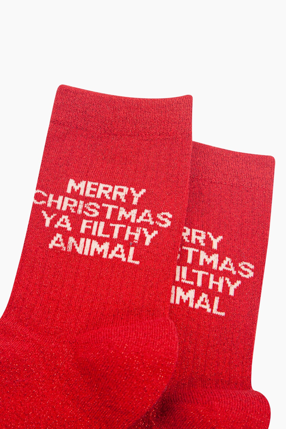 Merry Christmas You Filthy Animal Combed Cotton Glitter Socks in Red