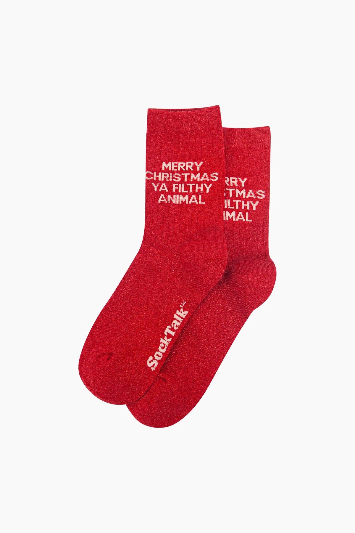 Merry Christmas You Filthy Animal Combed Cotton Glitter Socks in Red