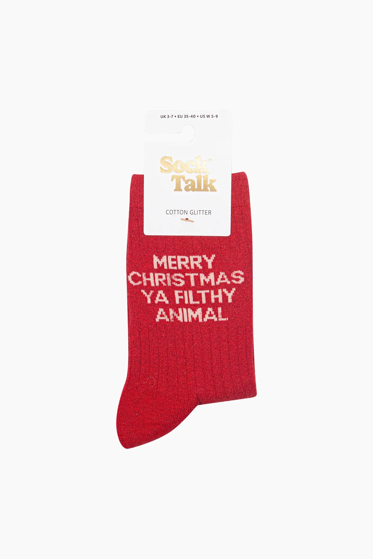 Merry Christmas You Filthy Animal Combed Cotton Glitter Socks in Red