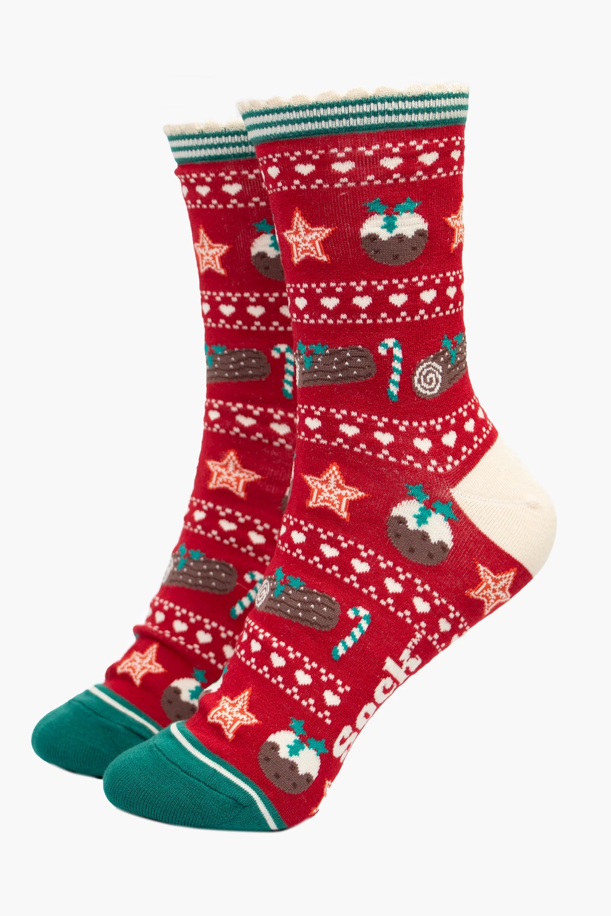 Women's Bamboo Socks - Red/Green, Christmas Pudding