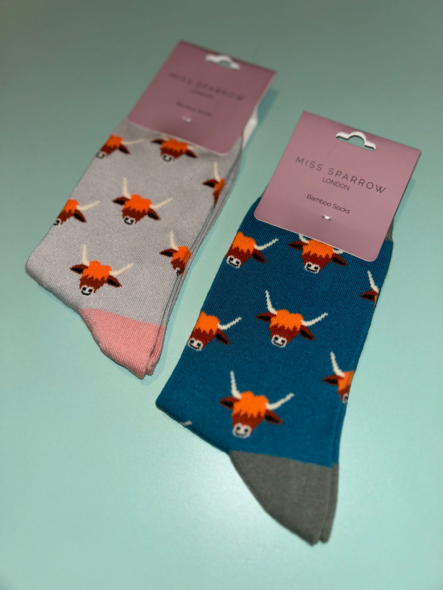 Highland Cow Bamboo Socks Teal