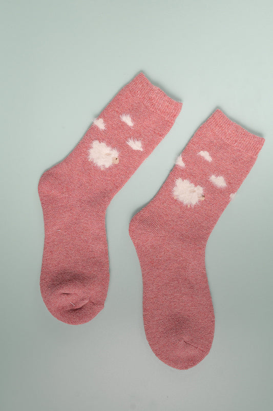 Pink wool blend fluffy sheep socks