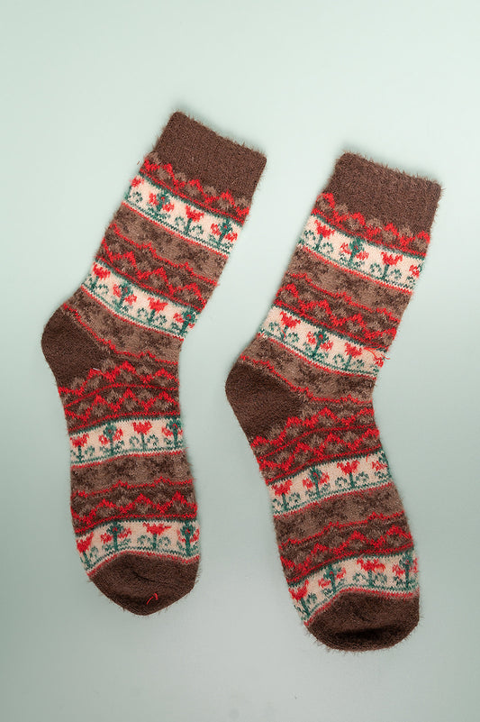 Nordic Bows Brown Wool Socks