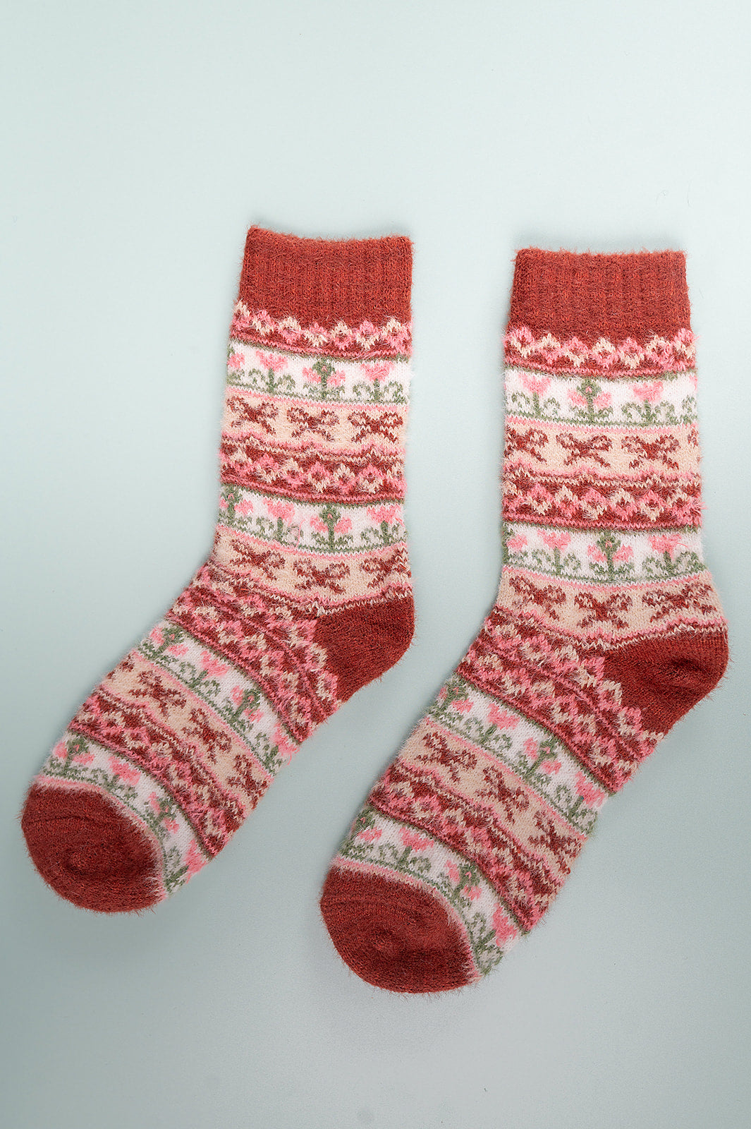 Nordic Bows Red Wool Socks