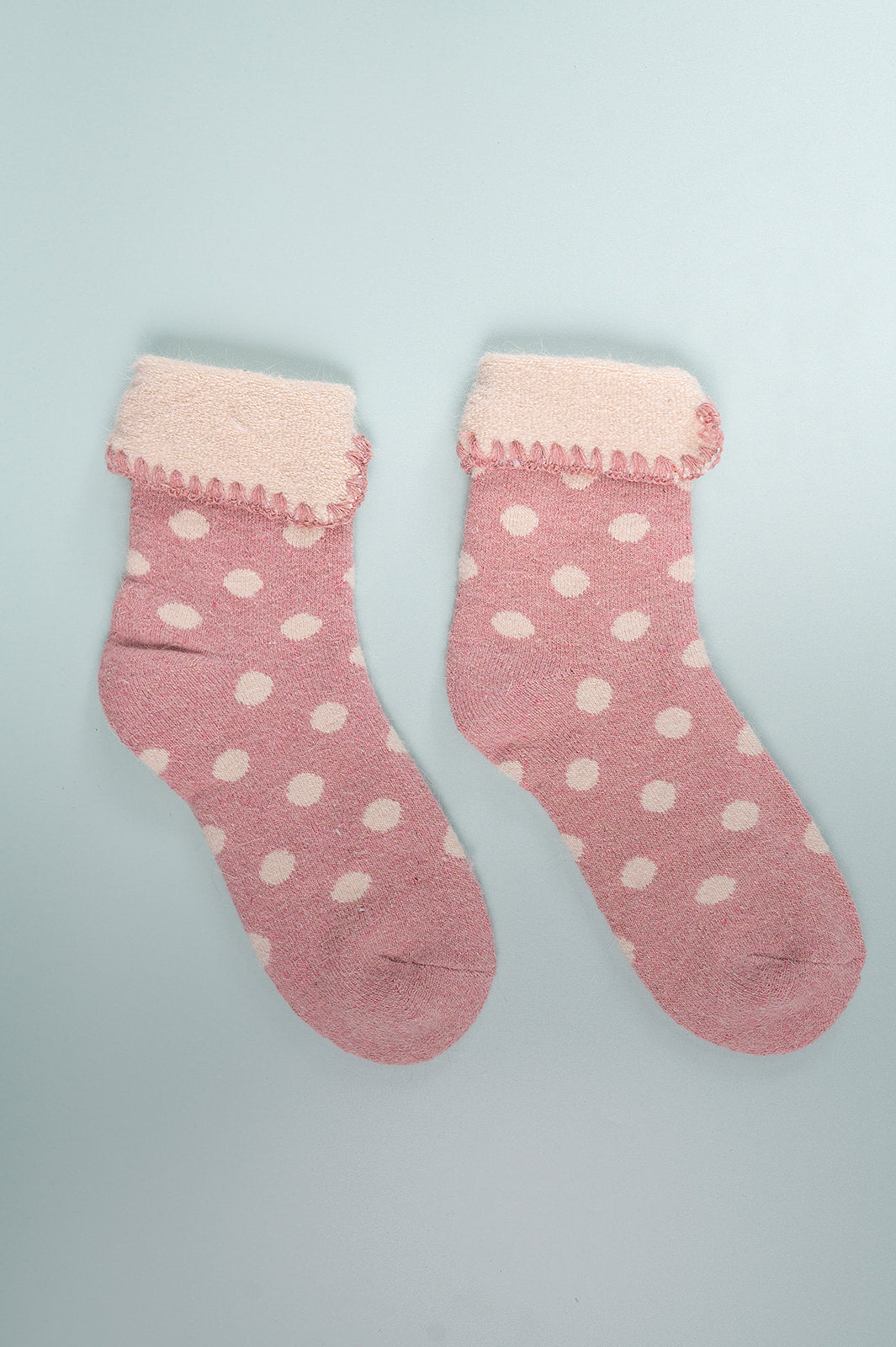 Pink Cuff Socks with White Spots