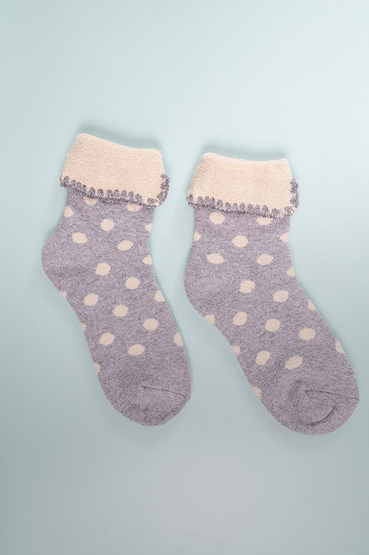 Grey Cuff Socks with White Spots