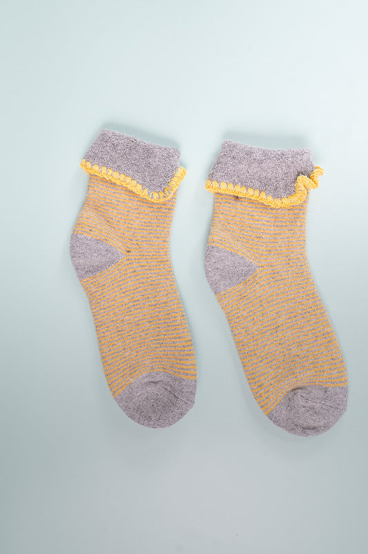 Grey Cuff Socks with Yellow Stripes