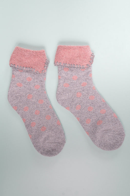 Grey Cuff Socks with Pink Spots (Copy)