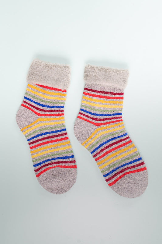 Grey Cuff Socks with Rainbow Stripes