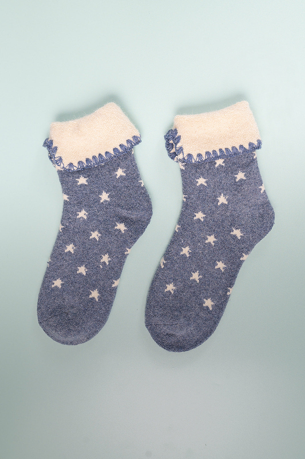 Blue Cuff Socks with White Stars