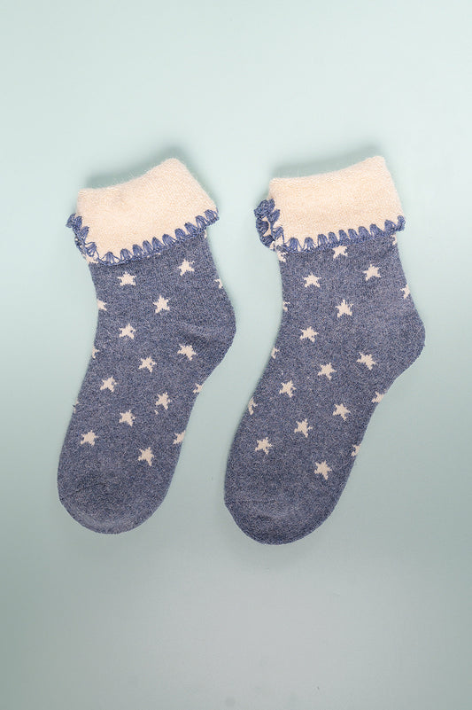 Blue Cuff Socks with White Stars
