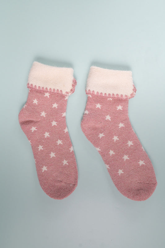Pink Cuff Socks with White Stars