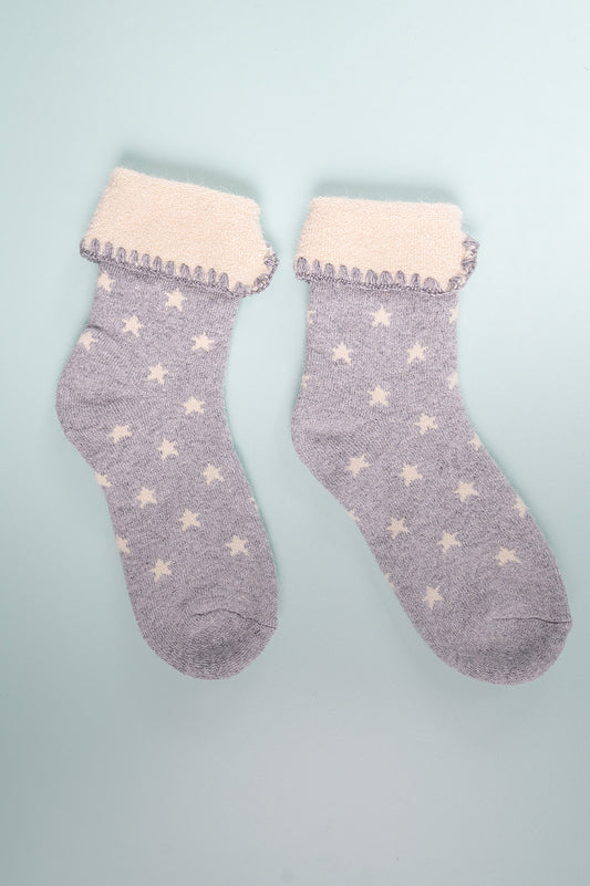 Grey Cuff Socks with White Stars