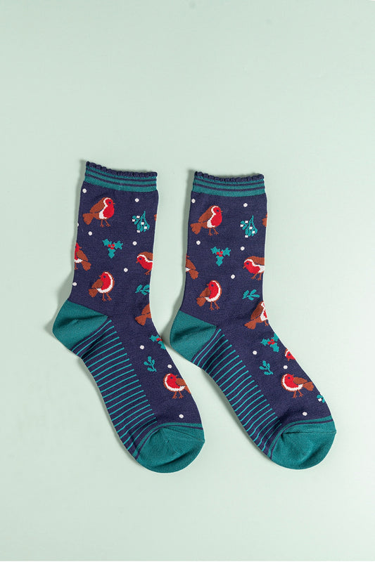 Robin navy bamboo socks