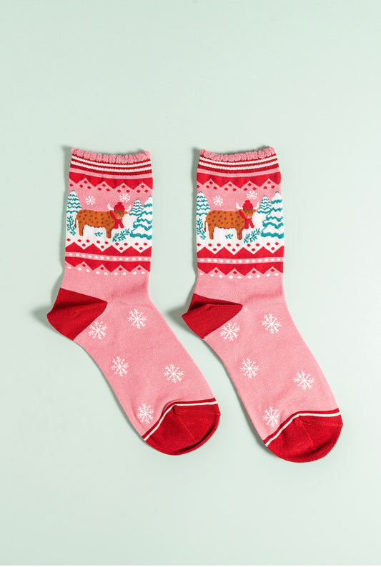 Highland cow pink bamboo socks