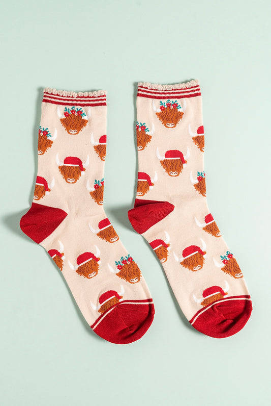 Christmas cow bamboo socks