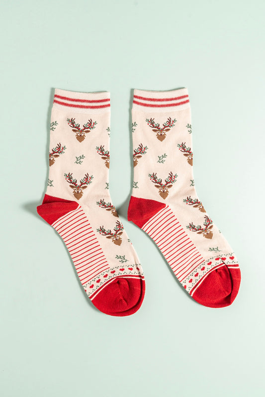 Cream reindeer bamboo socks