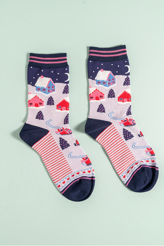 Christmas houses bamboo socks