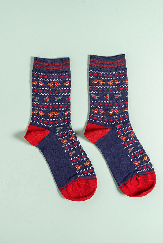 Robins and hearts bamboo socks