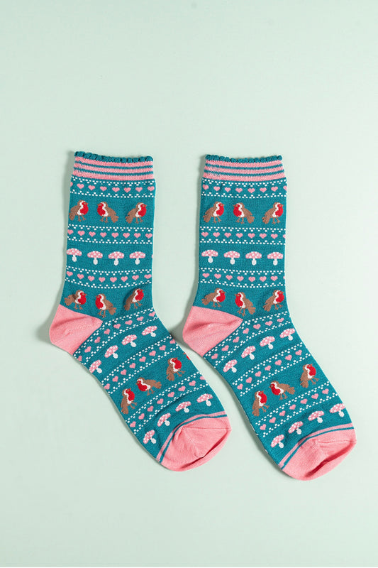Robin teal bamboo socks