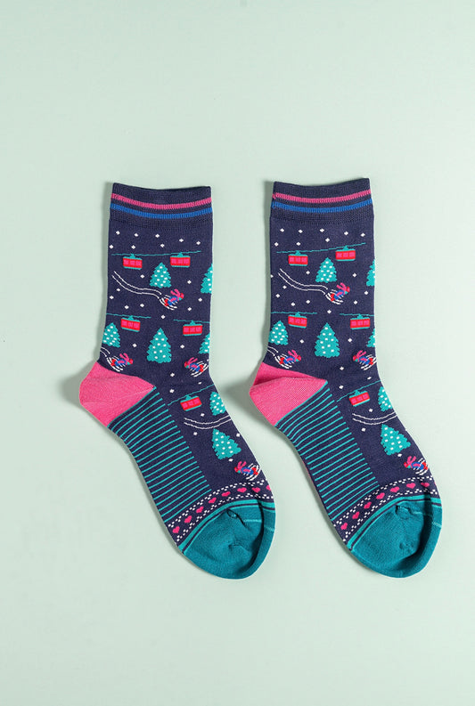 Skiing navy bamboo socks