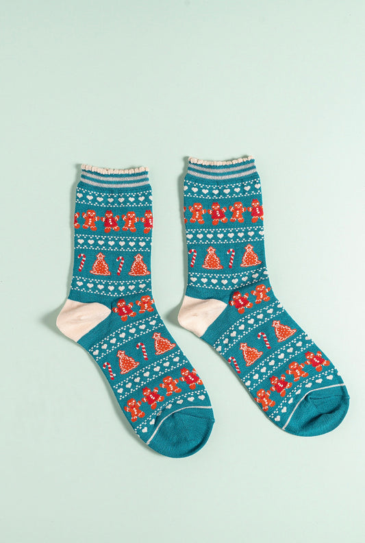 Gingerbread Blue bamboo socks