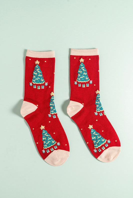 Red Trees bamboo socks