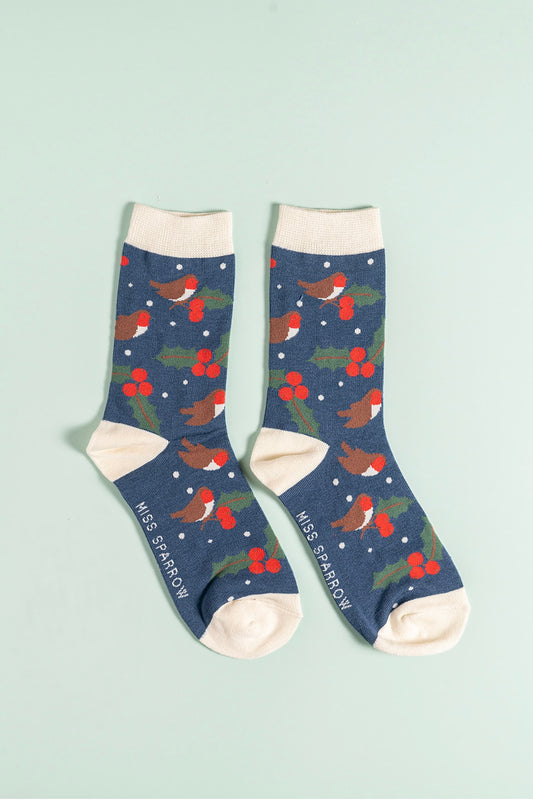 Hedgerow navy bamboo socks