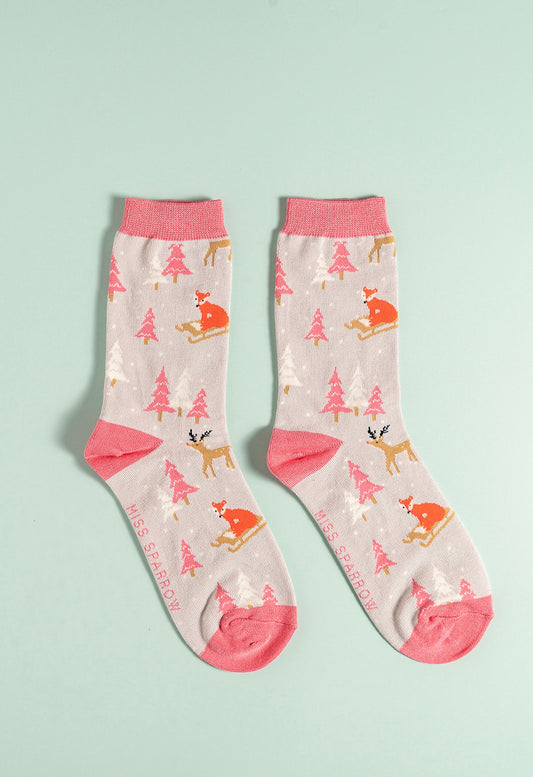 Reindeer silver bamboo socks