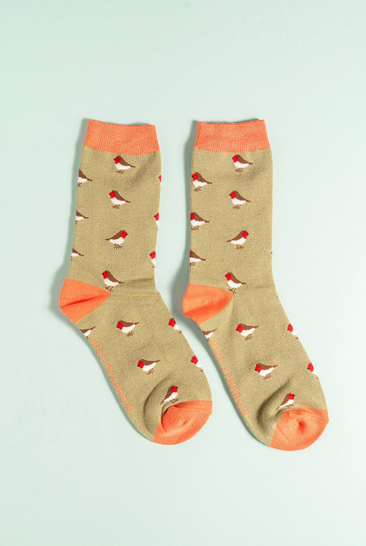 Robin olive bamboo socks