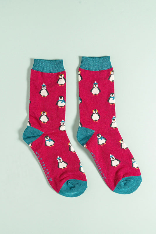 Penguin red bamboo socks