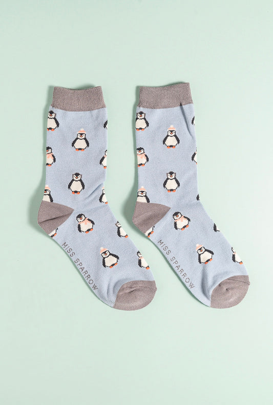 Penguin blue bamboo socks