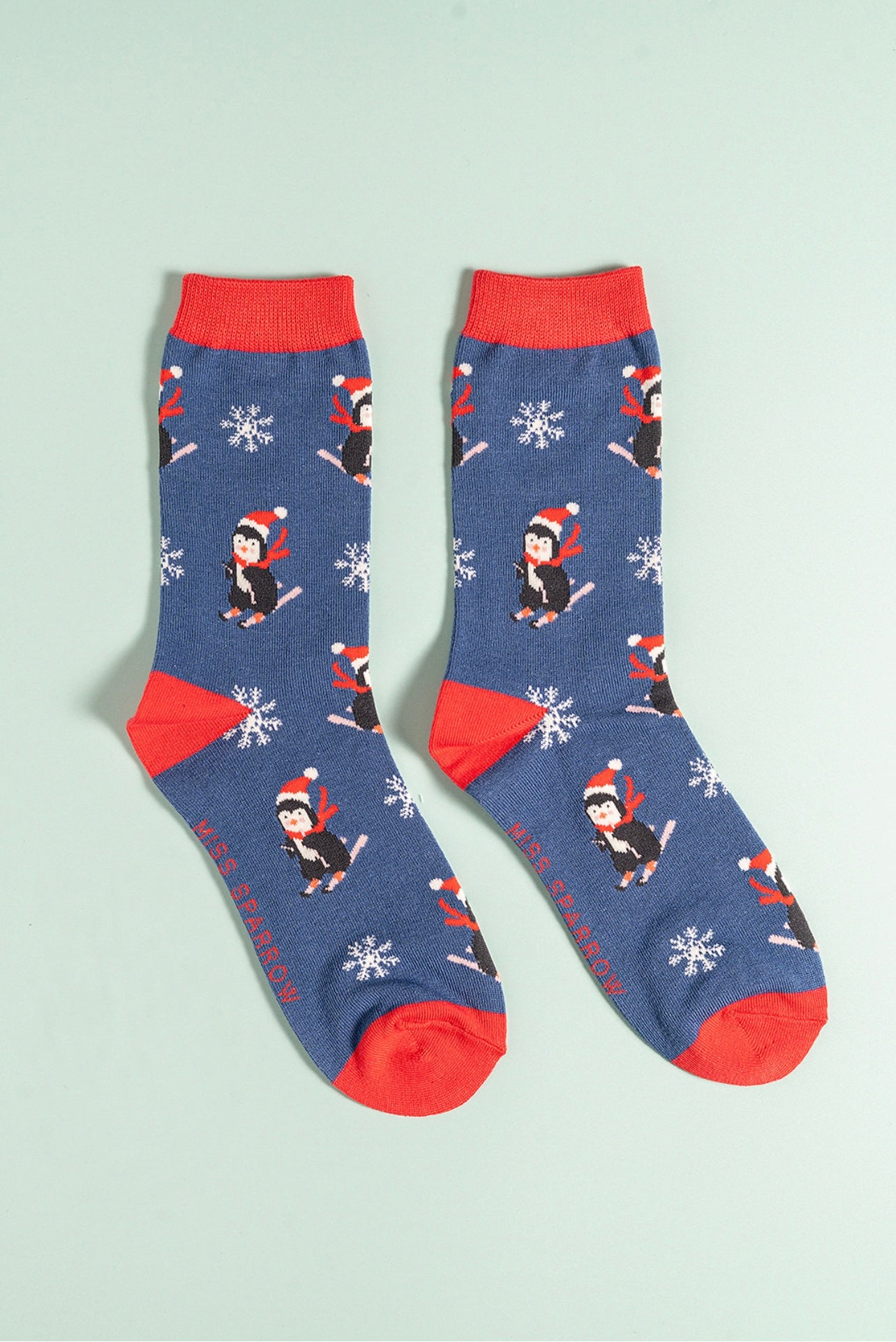 Skiing Penguin Navy bamboo socks
