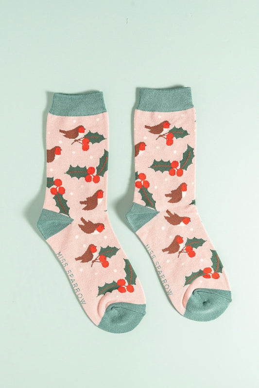 Pink hedgerow bamboo socks