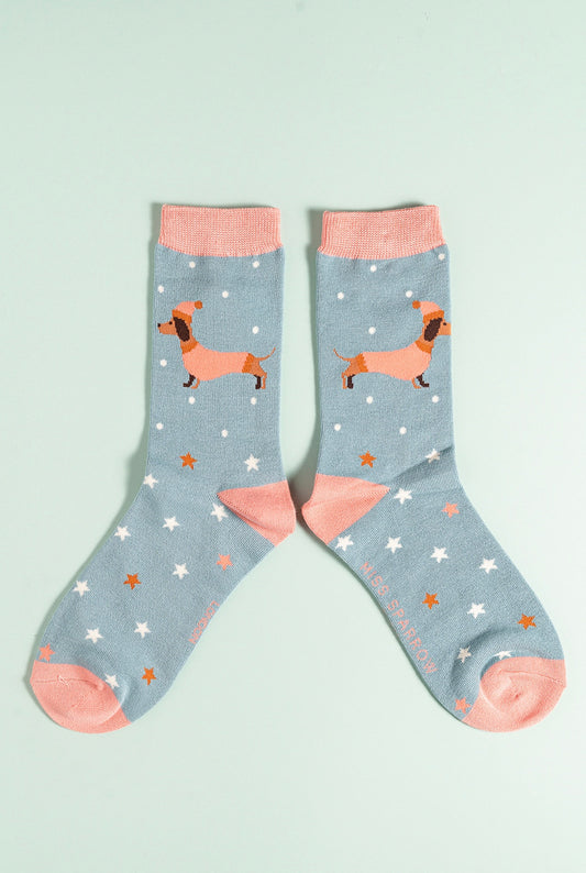 Blue Dashund bamboo socks