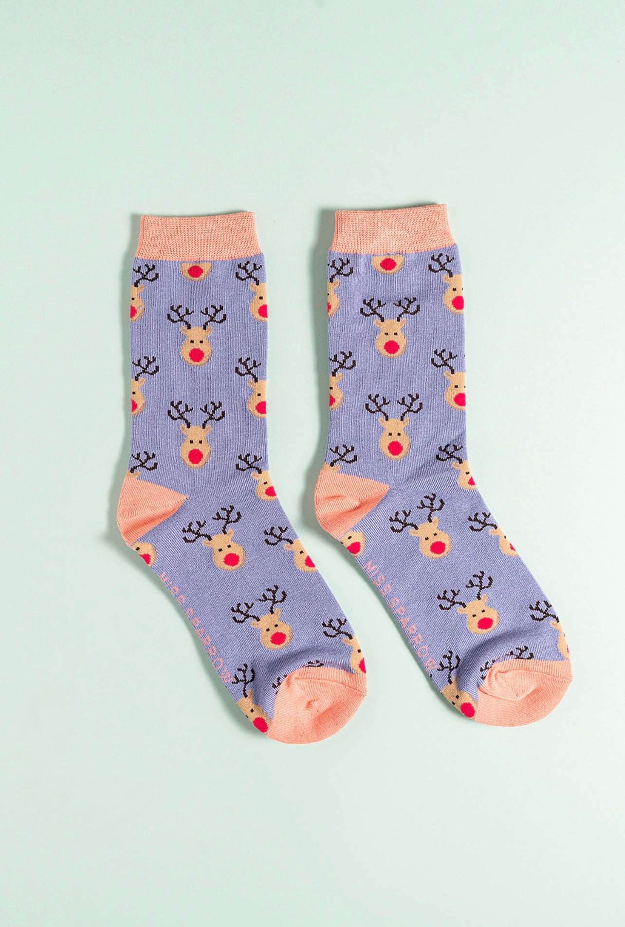 Purple reindeer bamboo socks