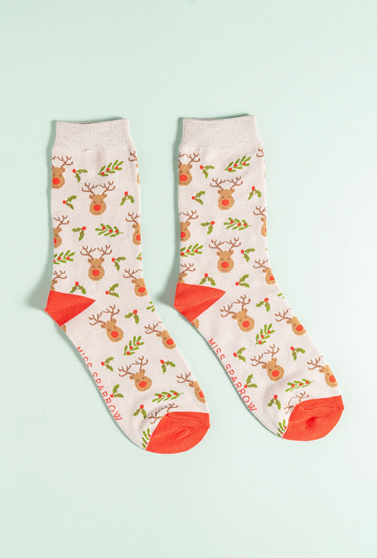 Silver reindeer Holly bamboo socks