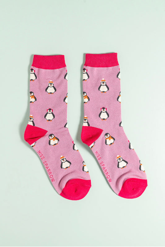 Pink penguin bamboo socks