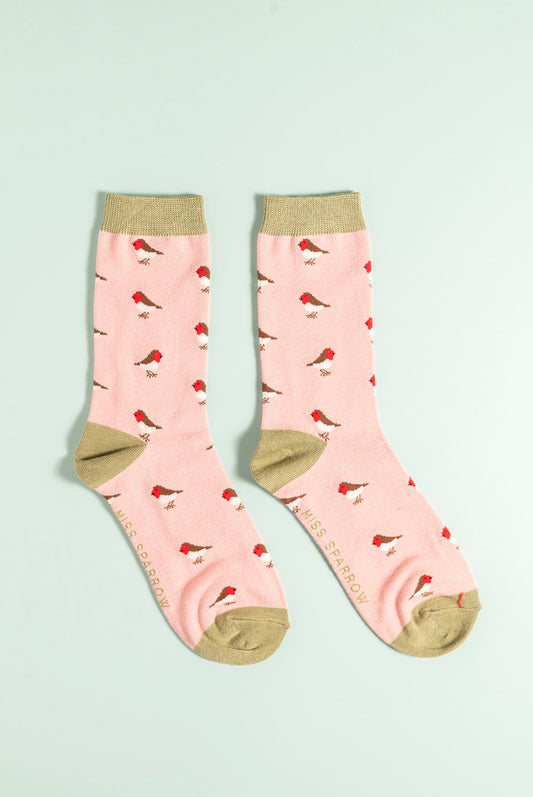 Pink Robin bamboo socks
