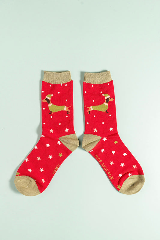Red dashund bamboo socks