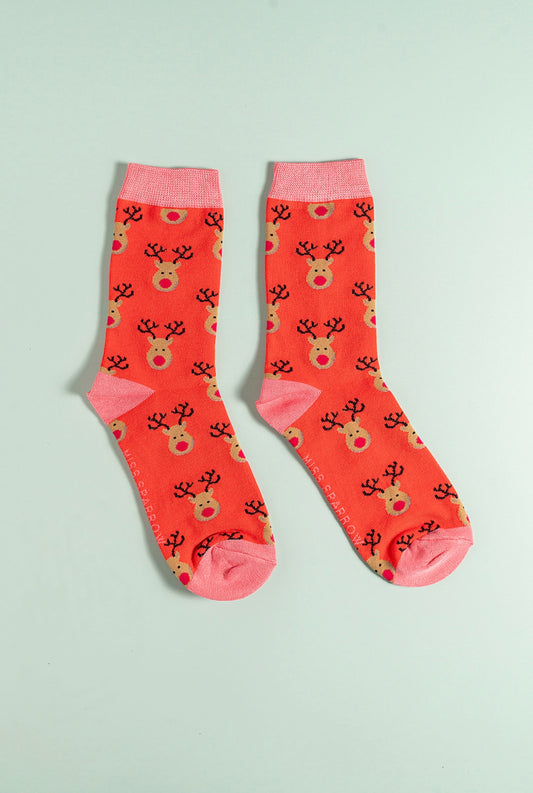 Reindeer red bamboo socks