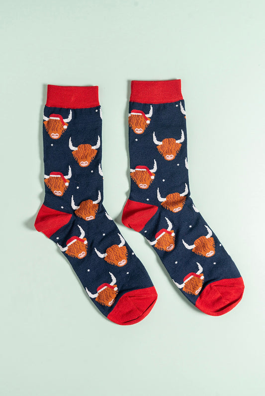 Christmas Highland Cow Bamboo Socks