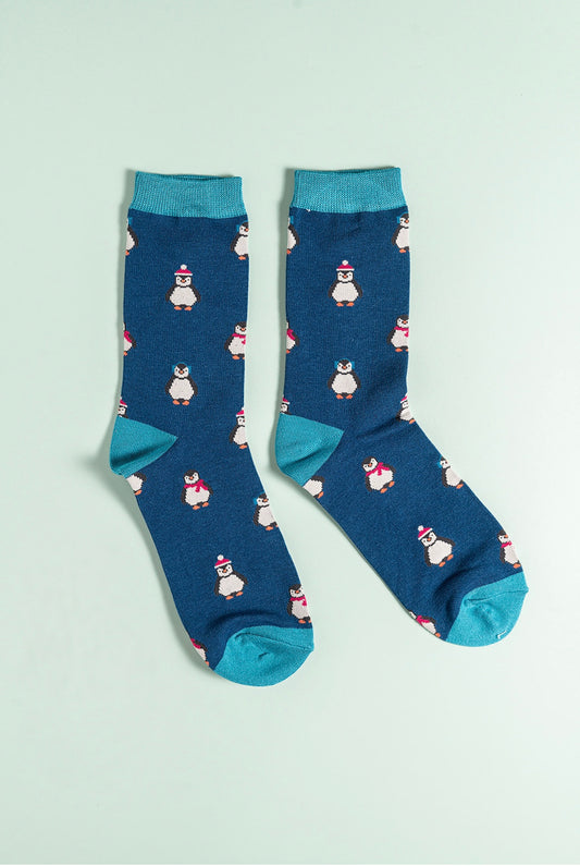 Blue Penguin Bamboo Socks