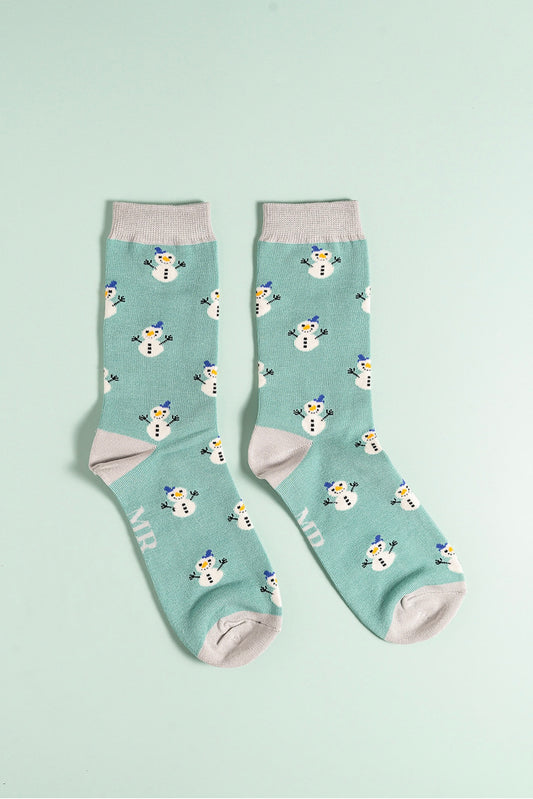 Blue Snowman Bamboo Socks