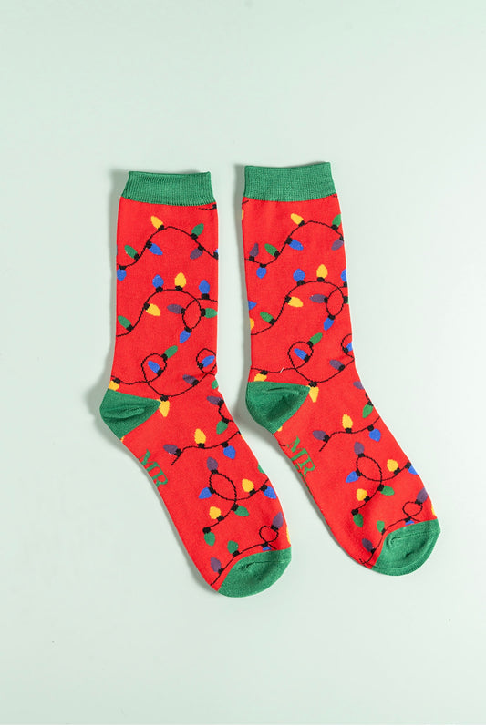 Festive lights red Bamboo Socks