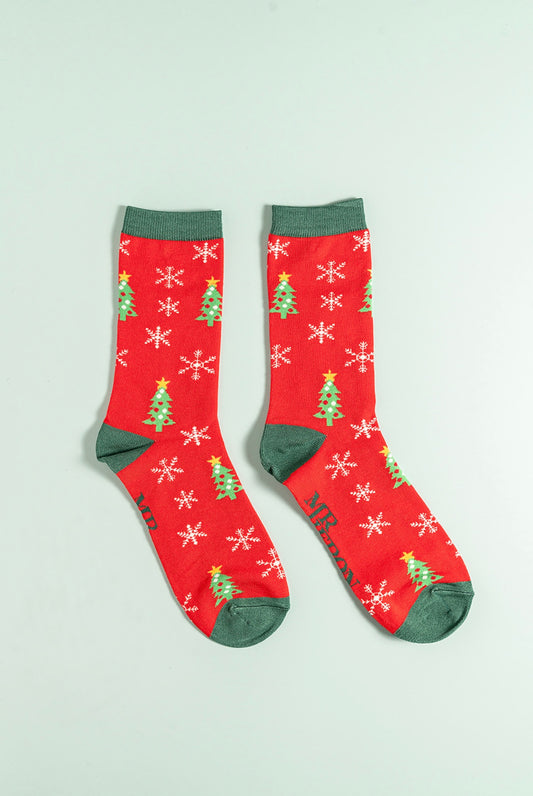 Festive Trees Red Bamboo Socks